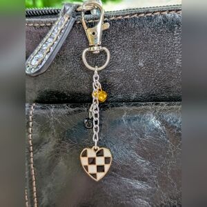 Checkered Heart Bag Charm with Jingle Bell